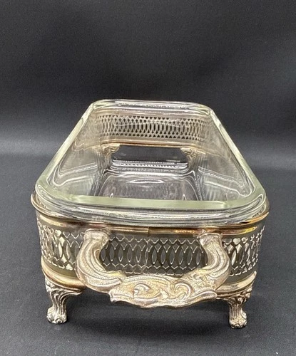 Vintage Ornate Silverplate Gallery Tray with Original  Pyrex Glass Insert