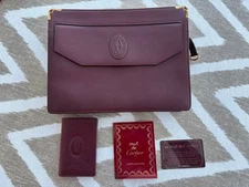 Cartier Leather Clutch Bag Auth Burgundy Women France 128708