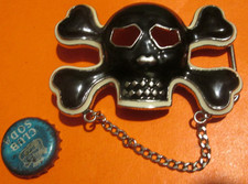 SKELETON Skull HEAD with Chain GOTHS Men's GIRL Belt Buckle Black W WHITE TRIM