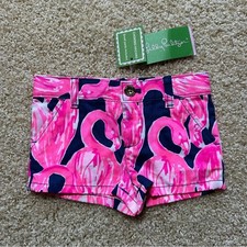Lilly Pulitzer Mini Callahan Shorts Girls Size 2 Pink Flamingo Via Amor NWT