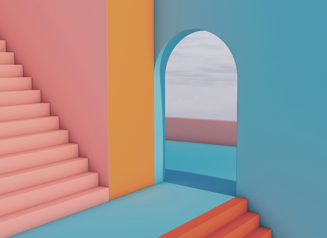 IKEA Bjorksta Doorway AND Stairs Blue Pink CANVAS PICTURE PRINT