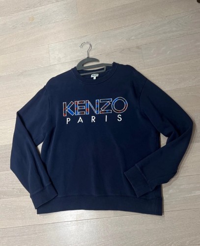KENZO Paris Navy Sweatshirt Embroidered Logo Mens Black | Size L Large