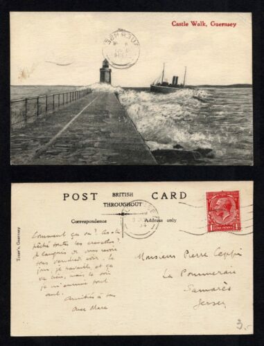 England Post Card Castle Walk ,Guernsey 1934 To jersey - Picture 1 of 3