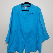 Vintage Avenue women Bleu embroidered linen button blouses 22/24 casual vacation