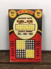 Vintage Two Bit Baby 25&cent; Sale Gambling Lotto 100 Hole Punch Board Yellow