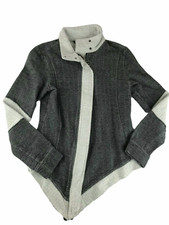 Puma Herringbone Gray Zip Asymmetrical Moto Jacket Women's Xs Cozy Sweater Coat