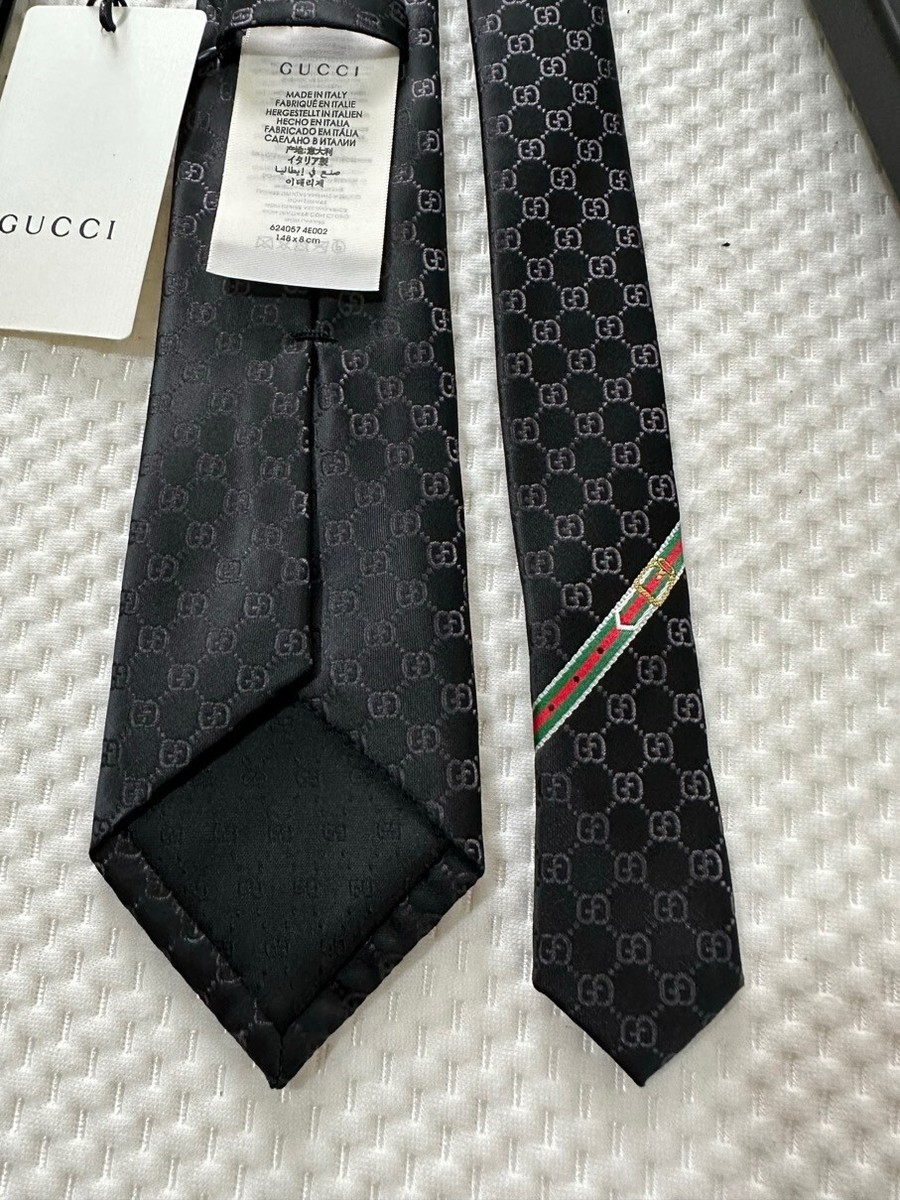Gucci Men's GG Pattern Black 100% Silk Tie Widest 3.25
