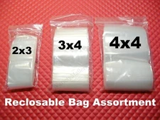 300 Reclosable Plastic Zip-Top Bag Assortment ~ 2x3 3x4 4x4 Resealable Baggies