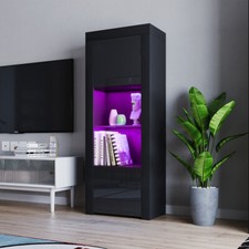 Tall Cabinet Sideboard Cupboard Display Unit High Gloss Doors Matt Body whit LED