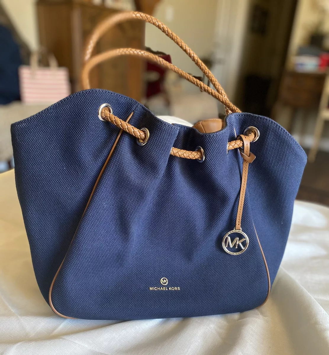 Michael Kors Mantauk Navy Blue XL Canvas Tote Bag