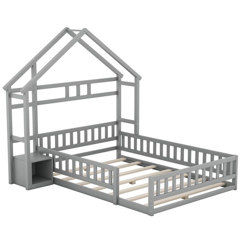 Kinderbett Hausbett Doppelbett Bodenbett Bettrahmen 140x200 cm mit Nachttisch - Bild 8 von 11