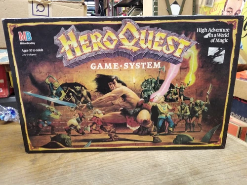 Vtg Milton Bradley HERO QUEST Game System w/Cards Dice Figures Instructions Box!