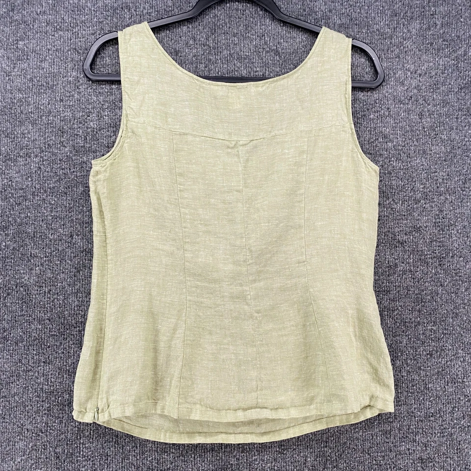 Top de esquina informal para mujer 10 babydoll verde lino sin mangas Cottagecore Beachy Foto 3 de 4