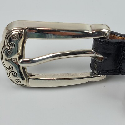 BRIGHTON Women Size M 30 Black Croc Embossed Leather Silver  display picture 1