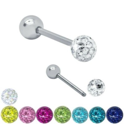 Piercing Barbell Tongue Chest Rod Crystal Rhinestone Ball