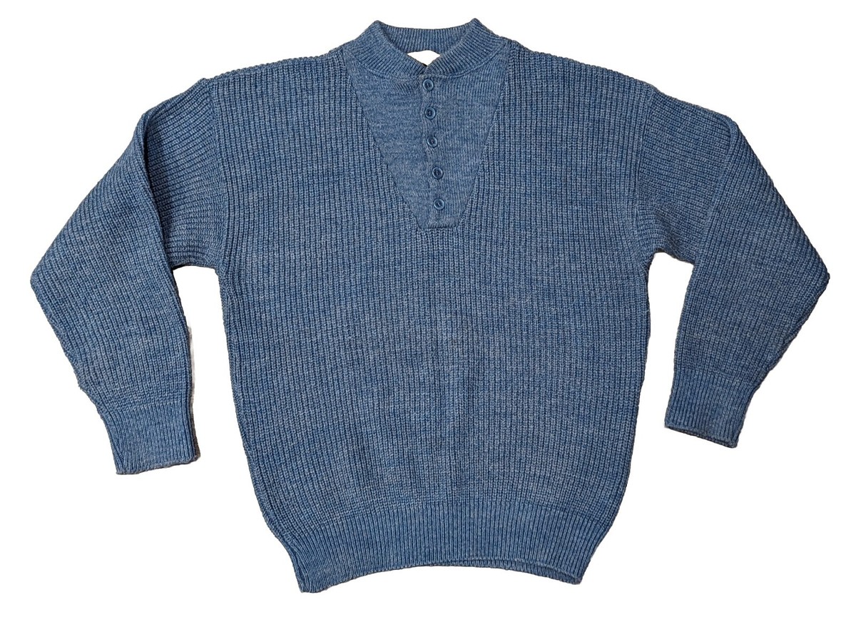 Vintage LL Bean Sweater Mens Large Blue Wool Blend Henley