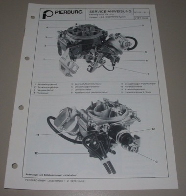 Service Anweisung Pierburg Vergaser 2 B-E Ecotronic BMW 316 / 518 09/1983!