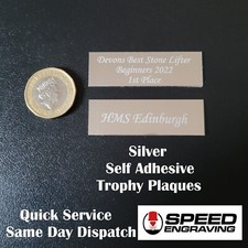 Silver Engraved Trophy Plaque Name Plate - 50x16 -Self Adhesive - Sports Medal
