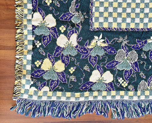 Purple Pansy Pansies Woven Throw Blanket Afghan Fringes Fringed Cottage Core 63" - Picture 14 of 14