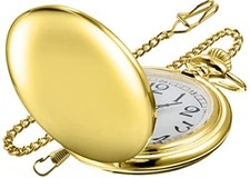 Smooth Gold Pocket Watch for Men Quartz Arabic Digital Dial with Chain,Smooth