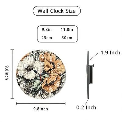Floral Pattern Wall Clock Wooden Silent Clock No Battery Holiday Home Decors