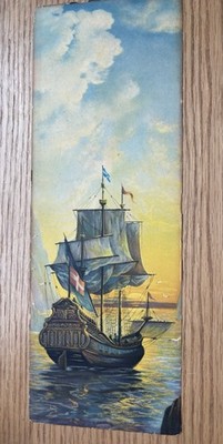 Vintage 1938 Tall Ship Sailing Ship Print Framed Sunset Danish Flag 1938