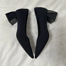 $189 VIVAIA Women's 40 Aria Pointed-Toe Block Heel Knit Padded Insole Navy Blue