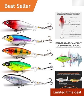 3.5'' Multi-Color Whopper Popper Fishing Lures - 5 Count for Aggressive Fish