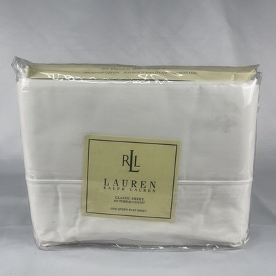RLL Ralph Lauren Polo Queen FLAT White Sheet 350 Thread Count 100% Supima Cotton