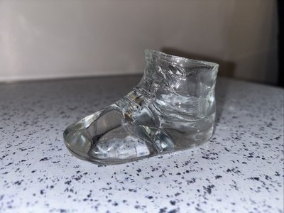 Vtg Clear Glass Baby Shoe Bootie Trinket Holder Baby's Room Baby Shower Keepsake