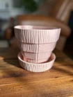Vintage MCM McCoy Pottery USA Pink 5.5” Basket Weave Flower Pot Planter
