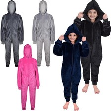 Kids Girls Boys Plain Fleece A2Z Onesie One Piece Hooded All In one Jumpsuit