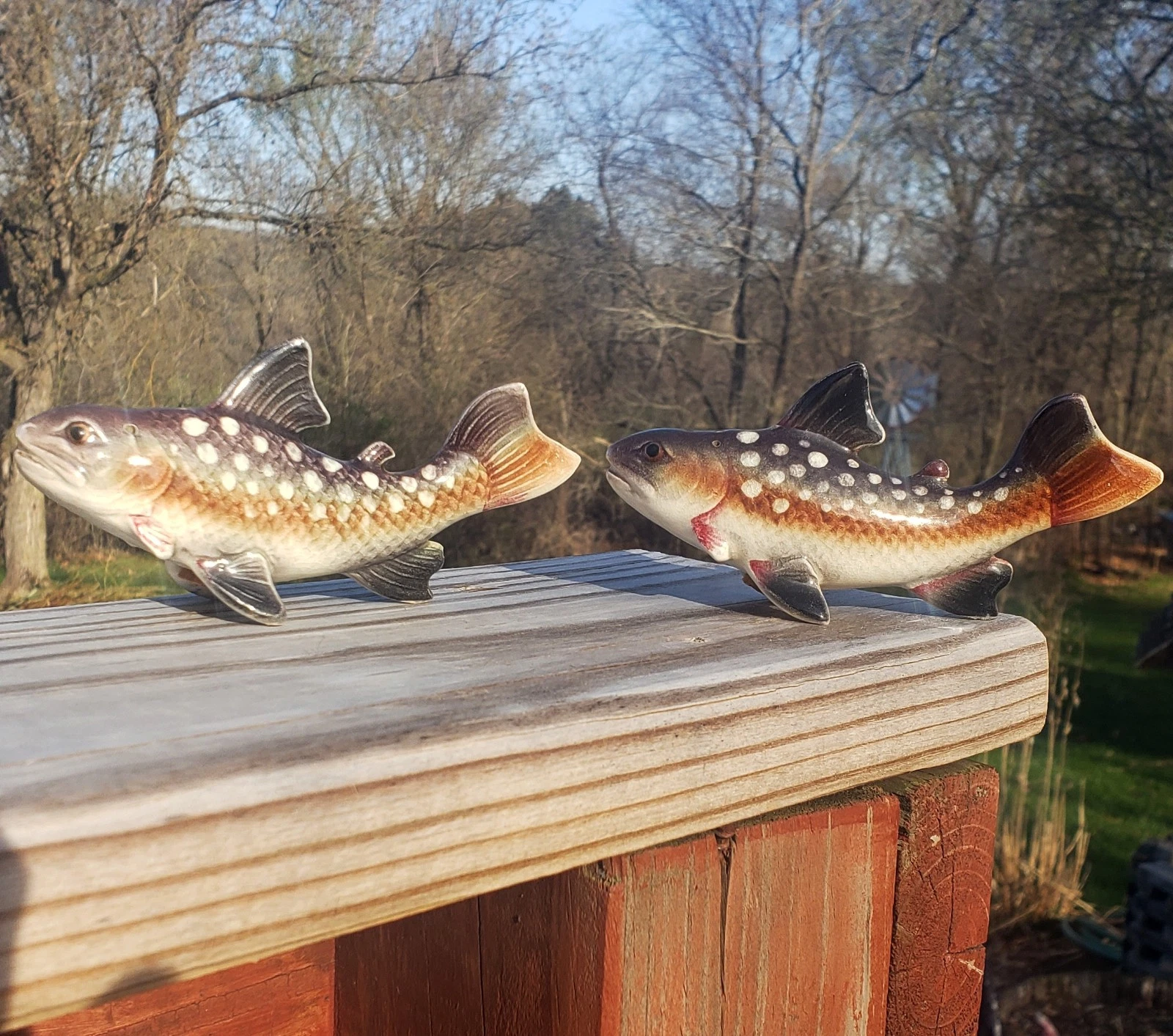 Vintage Swimming Trout Fish Salt & Pepper Shakers Set 5" Made in Japan