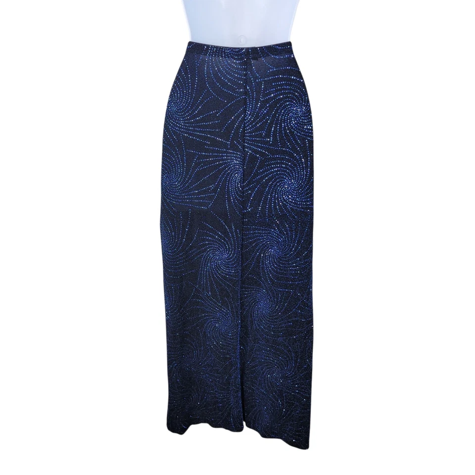 Vintage 90s Evening Skirt Maxi Plus 1X Pull On Stretch Waist Blue Glitter Long - Image 3 of 4