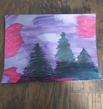 GAT Acrylic Painting IMPRESSIONISM  Abstract Whimsical 8.5 X 11 Landscape 