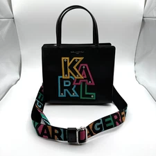 Karl Lagerfeld Paris Bag Maybelle Multi Black Crossbody Purse Satchel Rainbow