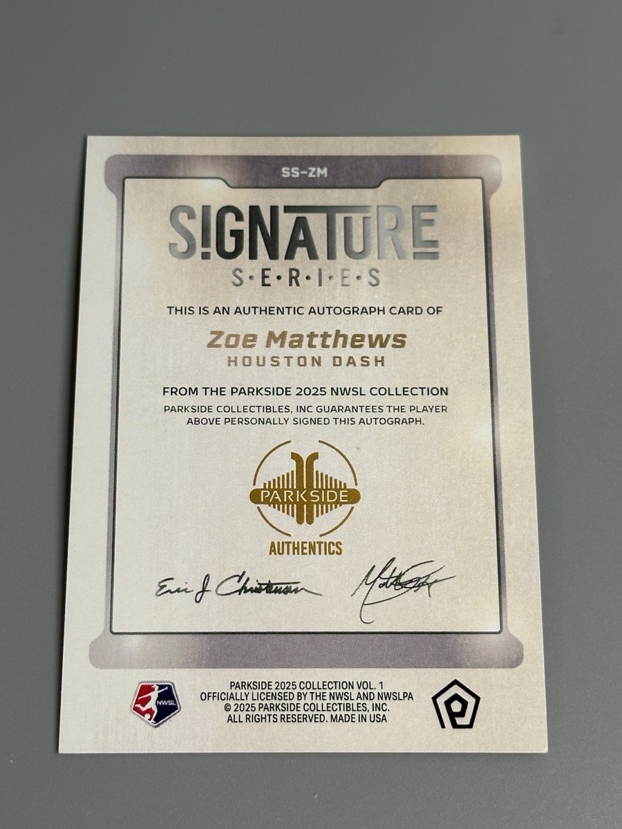 Zoe Matthews 2025 Parkside NWSL Vol 1 Signature Series Rookie Auto
