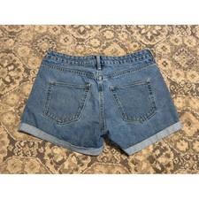 H M Denim Cuffed Shorts Womens US 6 Blue Regular Waist Rolled Hem 100 Cotton