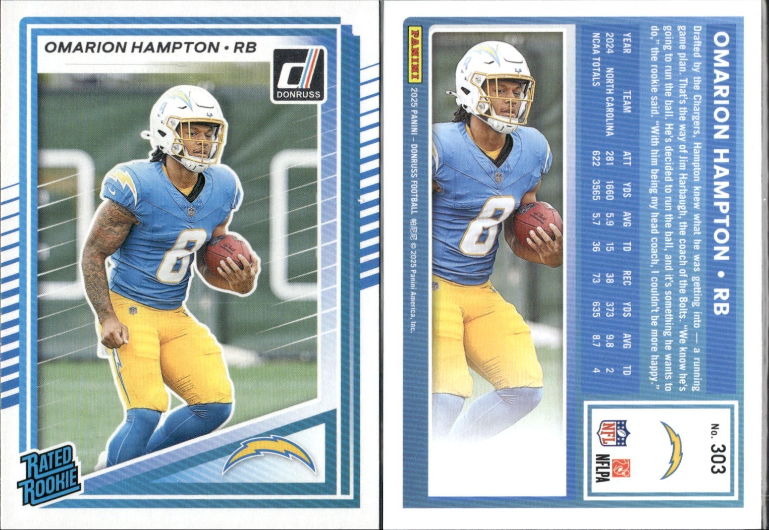 🏈 2025 Panini-Donruss - Omarion Hampton RC Chargers #303