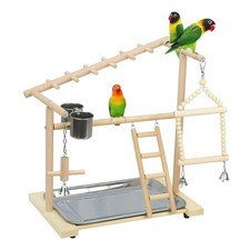 Parrot Playstand Bird Playground Birdcage Wood Perch Stand Ladder Swing with ...