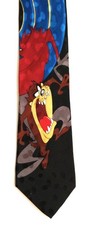 VTG 1994 Looney Toons Mania Tasmanian Devil Black 100 Silk Handmade Tie 58"x4"
