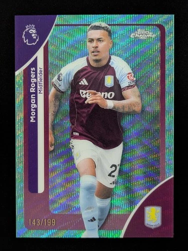 2026 Topps Chrome EPL MORGAN ROGERS 143/199 Aqua Wave Refractor Aston Villa #22
