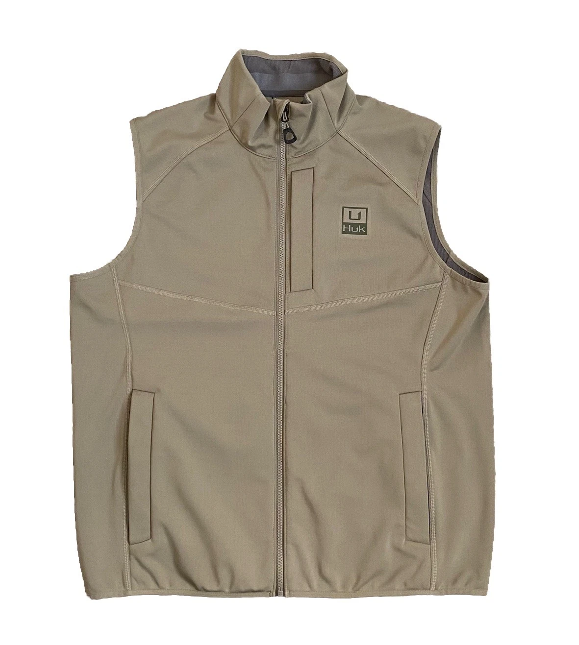 Huk Fishing Icon Vest Men’s Large Soft Shell Performance Fleece Lined Khaki Tan