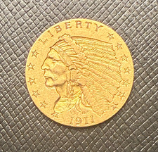 US 1911 Gold $2 1/2 Dollars Indian Head Circulated
