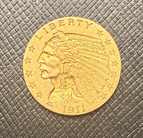 US 1911 Gold $2 1/2 Dollars Indian Head Circulated