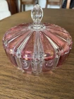 VTG Anchor Hocking "Old Cafe" lidded candy dish from the 1940s. Cranberry/clear