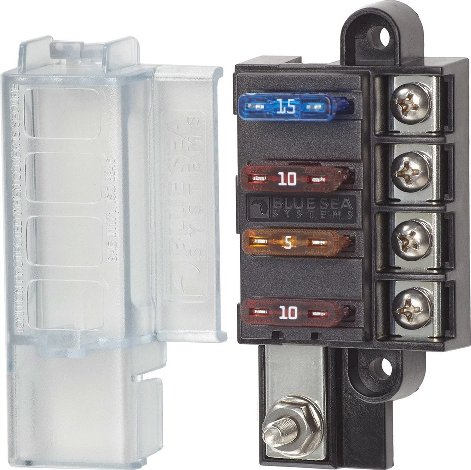 Blue Sea Systems 5045 ST Blade Fuse Block Compact 4-Circuit with With cover  - Image 2 of 4