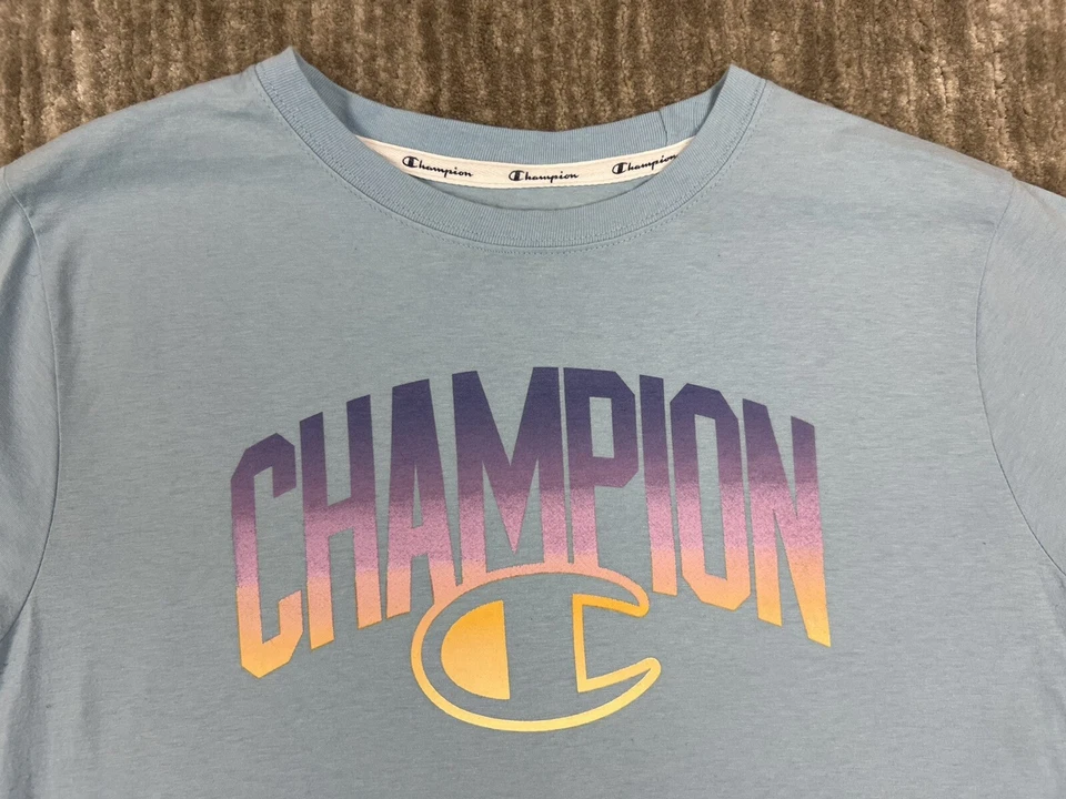 Camisa Champion Mujer Grande Azul Manga Corta Informal Atletismo Foto 2 de 4