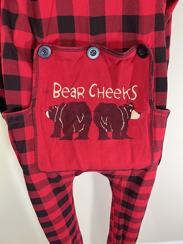 Lazy One Red And Black Check Long John pajamas Bear Cheeks SM Stretch Cotton - Picture 4 of 7
