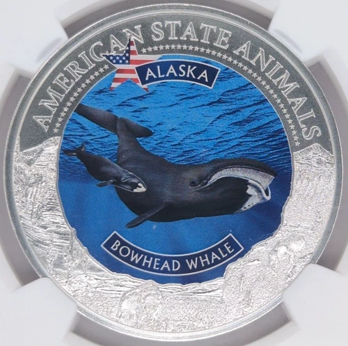 2021 Cook Islands $5 US Animal Alaska Bowhead Whale NGC MS70 1 oz Silver (JW841)